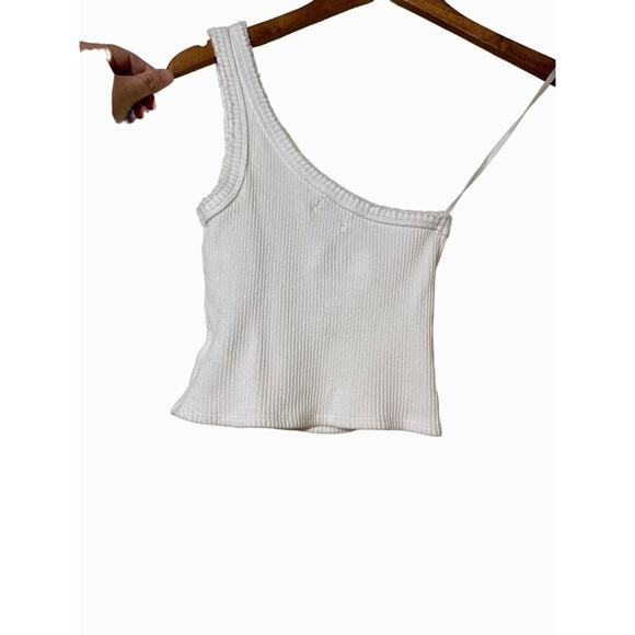 Urban Outfitters Women's White One Shoulder Ribbed Crop Tank Small - Picture 4 of 6